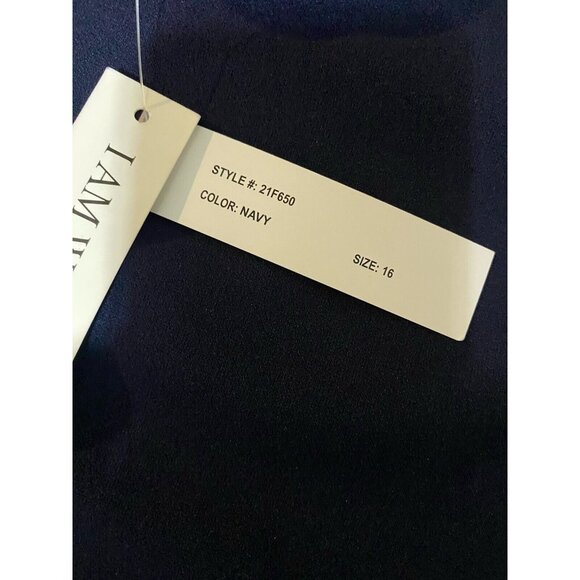 Shelby & Palmer Dress 16 Womens Midi Navy Long Sheer Sleeves Belted Ruffle - Picture 15 of 15